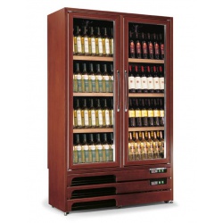 Vitrina de vinuri verticala Tecfrigo Grotta 600(2TV), 160 sticle, 2 zone temperatura, 2 usi, lemn maro