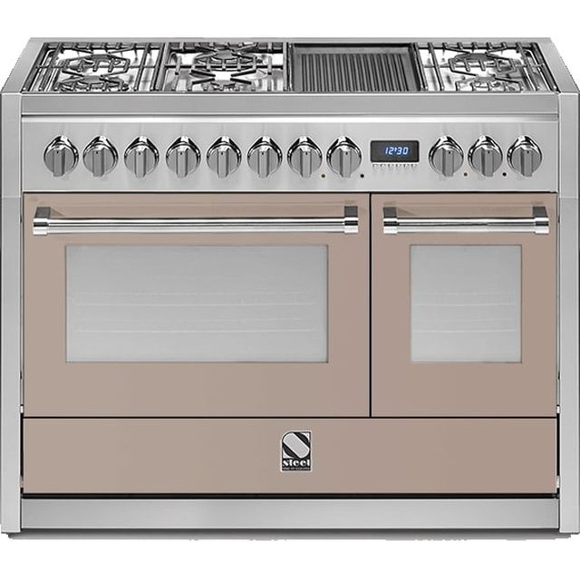 Aragaz Steel Genesi G12FF, 120X66cm, 7 arzatoare, 2 cuptoare, timer, aprindere electronica, crem inchis