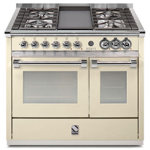 Aragaz Steel Ascot A10FF, 100X66cm, 6 arzatoare, 2 cuptoare, timer, aprindere electronica, celeste