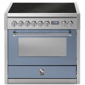 Aragaz Steel Genesi GQ9S 90X60cm, 6 arzatoare, cuptor electric multifunctional, timer, aprindere electronica, celeste