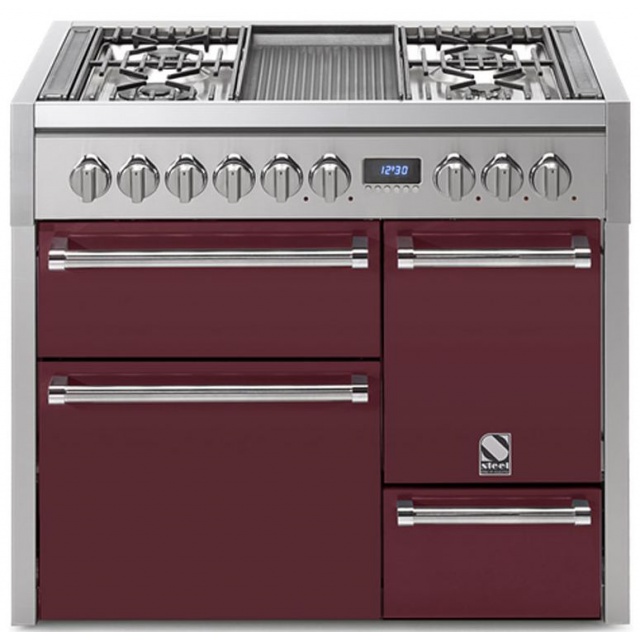 Aragaz Steel Genesi G10FFF-D, 100X60cm, 6 arzatoare, 3 cuptoare, timer, aprindere electronica, usa solida, negru antracit