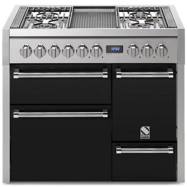 Aragaz Steel Genesi G10FFF-D, 100X60cm, 6 arzatoare, 3 cuptoare, timer, aprindere electronica, usa solida, crem