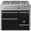 Aragaz Steel Genesi G10FFF-D, 100X60cm, 6 arzatoare, 3 cuptoare, timer, aprindere electronica, usa solida, negru