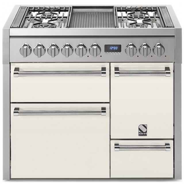 Aragaz Steel Genesi G10FFF-D, 100X60cm, 6 arzatoare, 3 cuptoare, timer, aprindere electronica, usa solida, negru