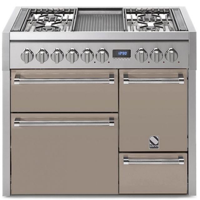 Aragaz Steel Genesi G10FFF-D, 100X60cm, 6 arzatoare, 3 cuptoare, timer, aprindere electronica, usa solida, crem inchis
