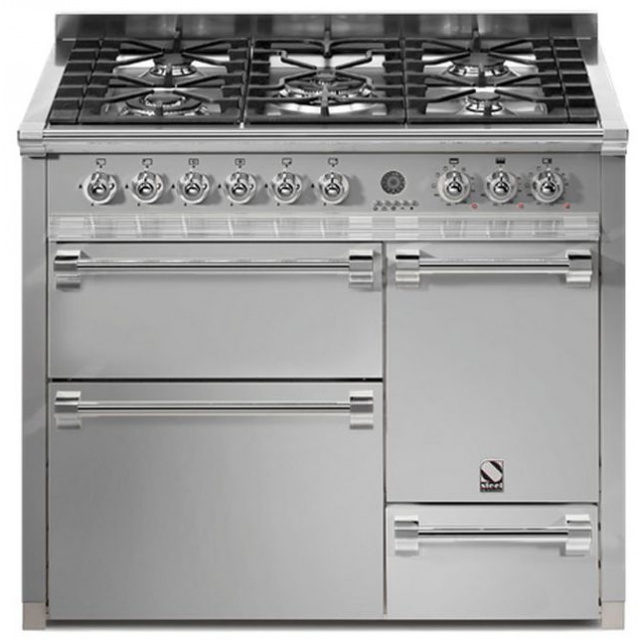 Aragaz Steel Ascot A10FFF-D, 100X60cm, 6 arzatoare, 3 cuptoare, timer, aprindere electronica, usa solida, inox