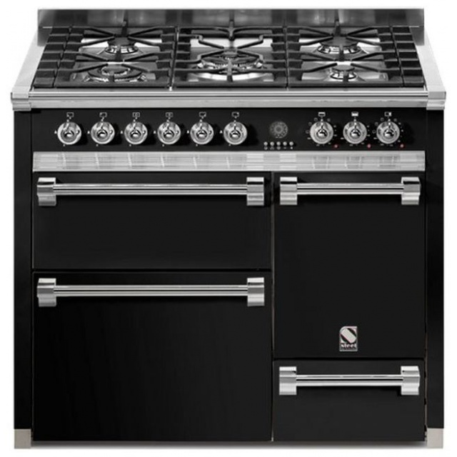 Aragaz Steel Ascot A10FFF-D, 100X60cm, 6 arzatoare, 3 cuptoare, timer, aprindere electronica, usa solida, crem