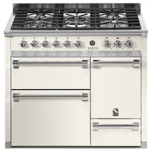 Aragaz Steel Ascot A10FFF-D, 100X60cm, 6 arzatoare, 3 cuptoare, timer, aprindere electronica, usa solida, negru