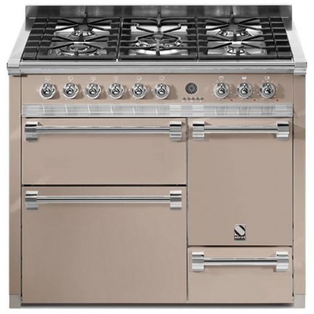 Aragaz Steel Ascot A10FFF-D, 100X60cm, 6 arzatoare, 3 cuptoare, timer, aprindere electronica, usa solida, crem inchis