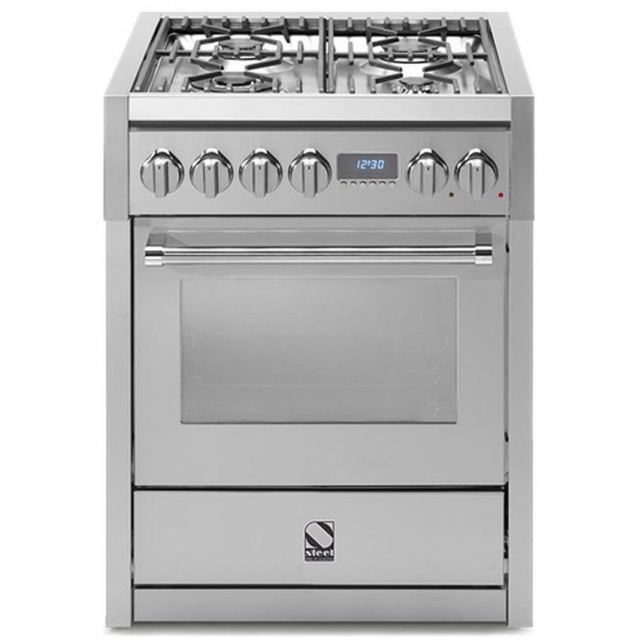 Aragaz Steel Genesi, 90X60cm, 6 arzatoare, cuptor electric multifunctional, timer, aprindere electronica, inox