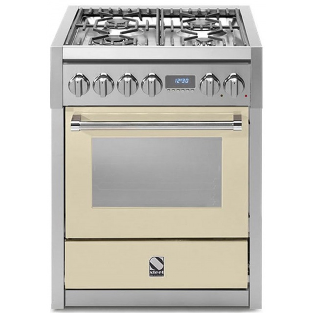 Aragaz Steel Genesi, 70X60cm, 4 arzatoare, cuptor electric multifunctional, timer, aprindere electronica, celeste