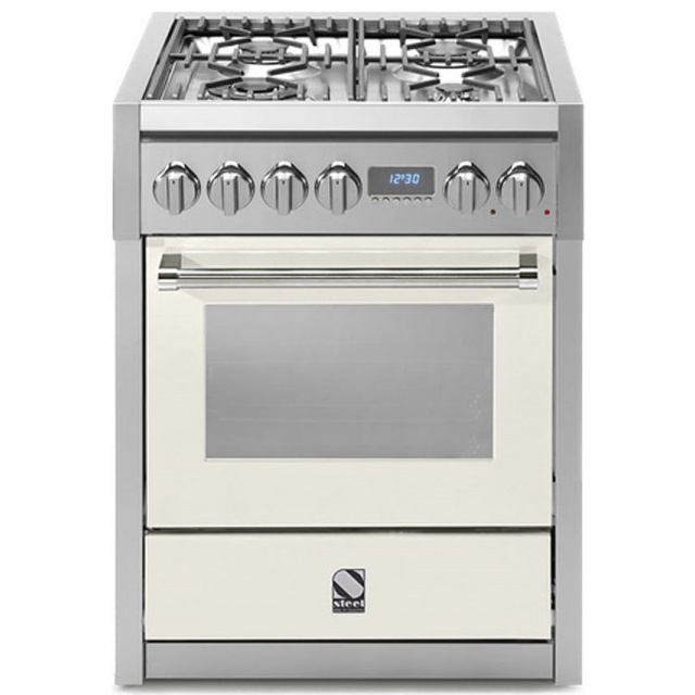 Aragaz Steel Genesi, 70X60cm, 4 arzatoare, cuptor electric multifunctional, timer, aprindere electronica, crem inchis