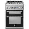 Aragaz Steel Genesi, 70X60cm, 4 arzatoare, cuptor dublu electric multifunctional, timer, aprindere electronica, negru