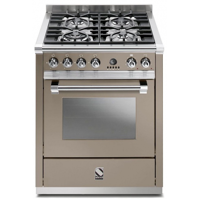 Aragaz Steel Ascot, 70X60cm, 4 arzatoare, cuptor electric multifunctional, timer, aprindere electronica, crem inchis