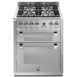 Aragaz Steel Genesi, 70X60cm, 4 arzatoare, cuptor dublu electric multifunctional, timer, aprindere electronica, inox