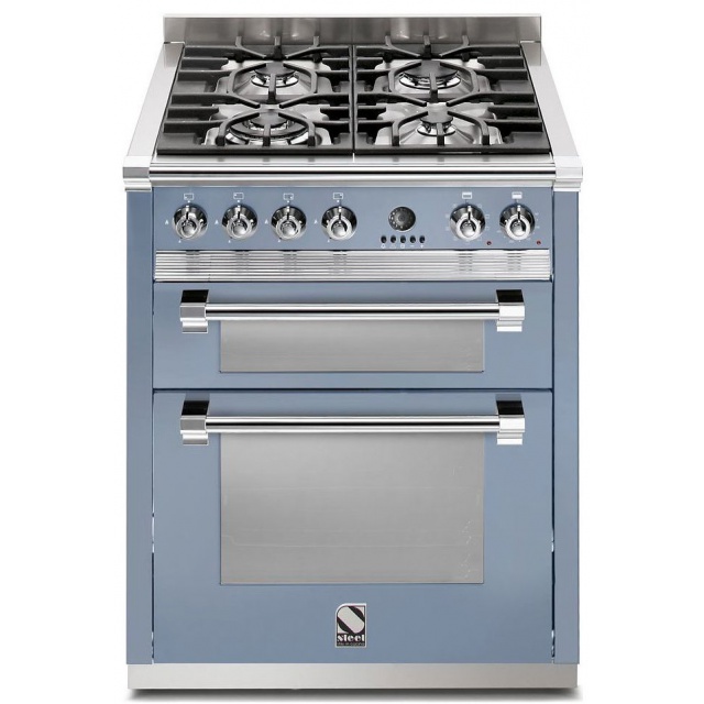 Aragaz Steel Ascot, 70X60cm, 4 arzatoare, cuptor dublu electric multifunctional, timer, aprindere electronica, visiniu