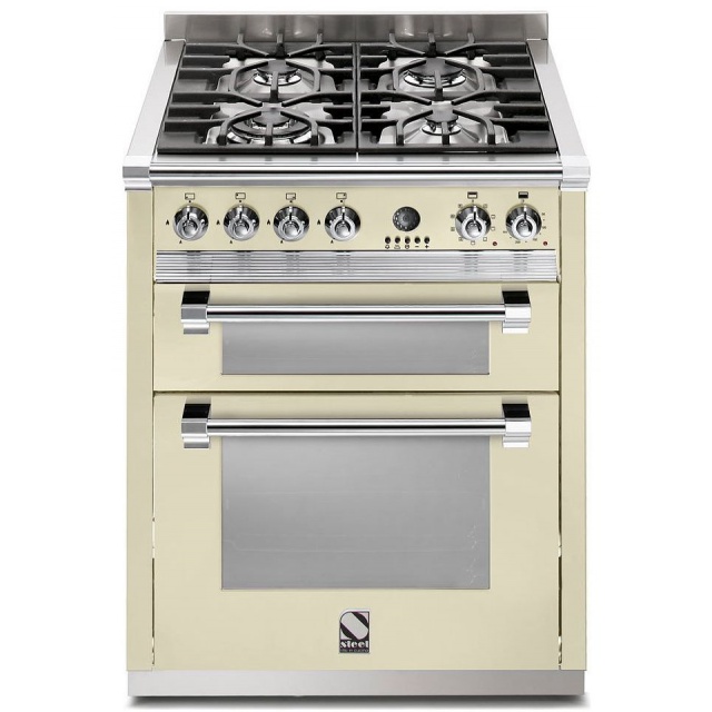 Aragaz Steel Ascot, 70X60cm, 4 arzatoare, cuptor dublu electric multifunctional, timer, aprindere electronica, celeste