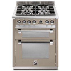 Aragaz Steel Ascot, 70X60cm, 4 arzatoare, cuptor dublu electric multifunctional, timer, aprindere electronica, crem inchis