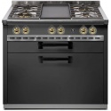 Plita profesionala cu spatii depozitare Steel Ascot A9C, 90X65 cm, 6 arzatoare, 2 sertare, aprindere electronica, negru antracit