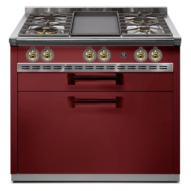 Plita profesionala cu spatii depozitare Steel Ascot A9C, 90x65 cm, 6 arzatoare, 2 sertare, aprindere electronica, rosu burgundy