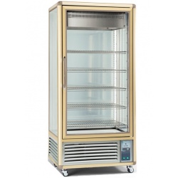 Vitrina frigorifica de cofetarie Tecfrigo Snelle 650 GS, capacitate 650 l, temperatura +3/+10°C, auriu/argintiu