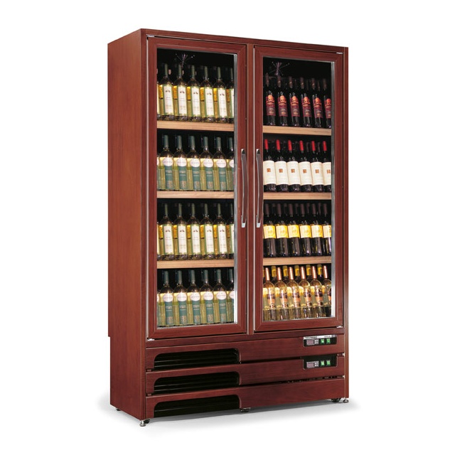 Vitrina de vinuri Tecfrigo Enoprestige 600 2TV, capacitate 600 l, 2 zone temperatura +5+16 / +16+18°C, lemn nuc