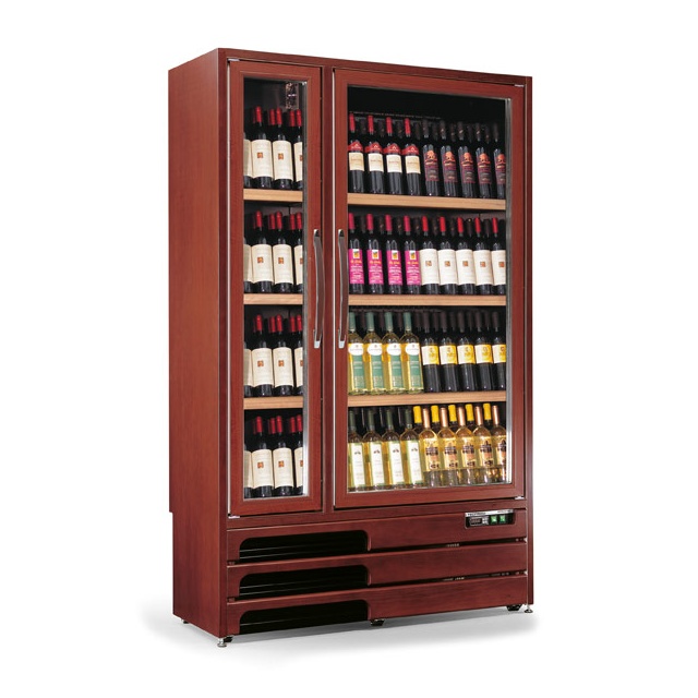 Vitrina de vinuri Tecfrigo Enoprestige 600 5TV, capacitate 600 l, 2 zone temperatura +5+16/+16+18°C, lemn nuc