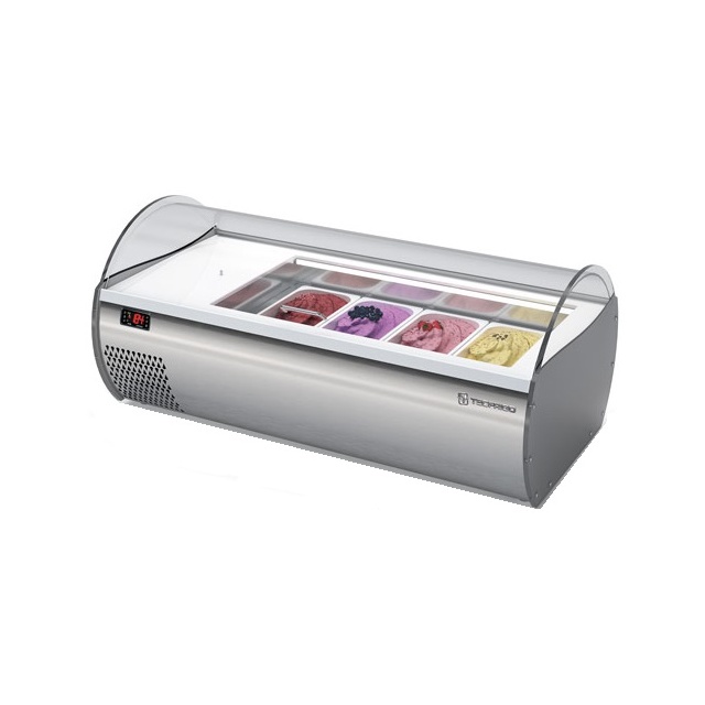 Vitrina frigorifica expunere ingrediente Tecfrigo MICROGEL 4, pentru inghetata, temperatura -15°C /-18° C, argintiu