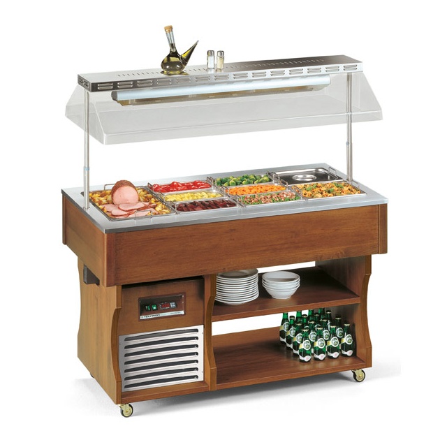 Vitrina frigorifica calda expunere produse Tecfrigo ISOLA 4 M BM, rafturi depozitare, temperatura +30/+90°C, maro