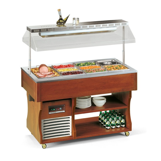 Vitrina frigorifica calda expunere produse Tecfrigo ISOLA 6 M BM, rafturi depozitare, temperatura +30/+90°C, maro