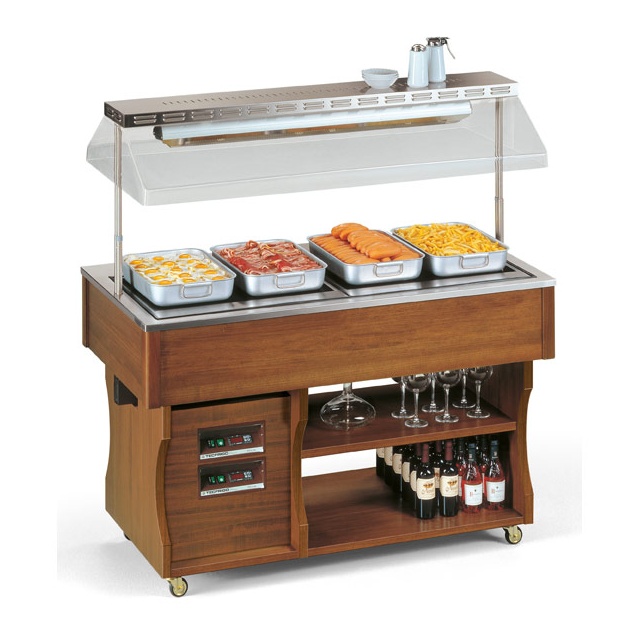 Vitrina frigorifica calda expunere produse Tecfrigo ISOLA 4 M HOT, rafturi depozitare, temperatura +30/+90°C, maro