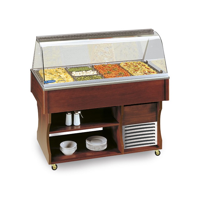 Vitrina frigorifica calda expunere produse Tecfrigo ISOLA MSERVICE 4 BM, rafturi depozitare, temperatura +30/+90°C, maro