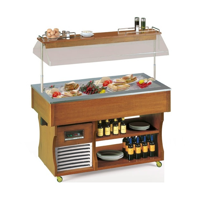 Vitrina frigorifica rece expunere produse Tecfrigo ISOLA RUGIADA 4 M, rafturi depozitare, temperatura -1/0°C, maro