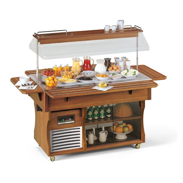 Vitrina frigorifica rece expunere produse Tecfrigo ISOLA BRINA 4 M, rafturi depozitare, temperatura -1/0°C, maro