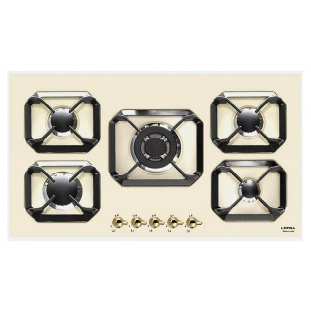 Plita incorporabila Lofra Dolcevita HRBI9A0, 90 cm, plita gaz, 5 arzatoare,sistem siguranta Stop-Gaz, crem