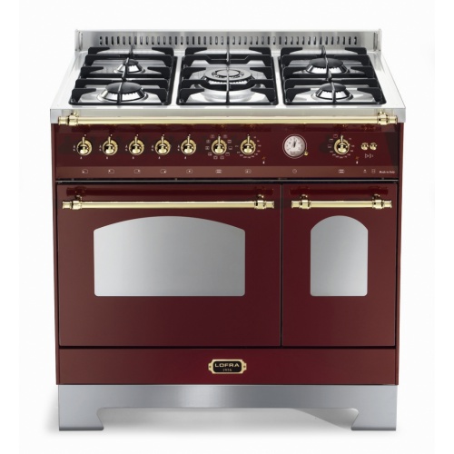 Aragaz Lofra Dolcevita RRD96MFTE/CI, 90x60cm, gaz, 5 arzatoare, grill, rotisor, timer, cuptor dublu, rosu