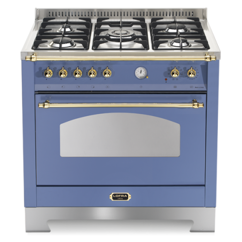 Aragaz Lofra Dolcevita RLVG96MFT/CI, 90x60 cm, gaz, 5 arzatoare, grill, aprindere electronica, timer, albastru