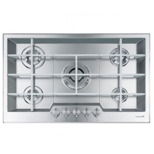 Plita incorporabila Foster KE White 7600132, instalare SF, gaz, 80.3cm , 5 arzatoare, aprindere electrica, siguranta gaz, inox