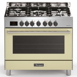 Aragaz Bompani Tech BO684DC/N, 90x60 cm, gaz, 5 arzatoare, aprindere electronica, grill, rotisor, crem