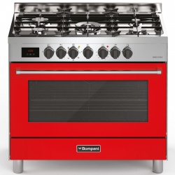 Aragaz Bompani Tech BO689DA/N, 90x60 cm, gaz, 5 arzatoare, aprindere electronica, grill, rotisor, rosu