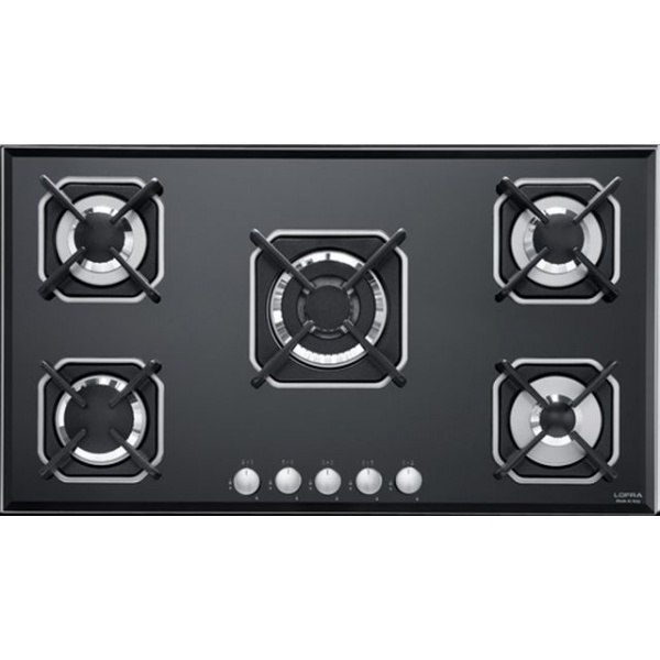 Plita incorporabila Lofra Marte HGN9E0, 90 cm, plita gaz, 5 arzatoare,sistem siguranta Stop-Gaz,sticla neagra