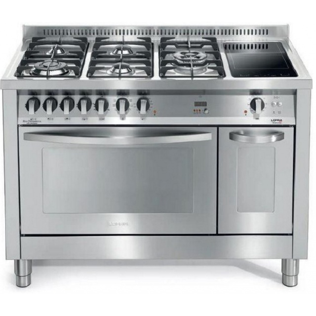 Aragaz Lofra Professional 120 PD126MFT+E/2CiK, 120X60cm, 5 arzatoare, 2 zone cu inductie, 2 cuptoare, rotisor, timer, inox